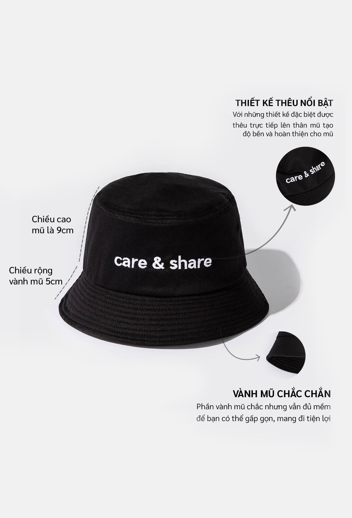 Bucket Hat Care & Share thêu Typo