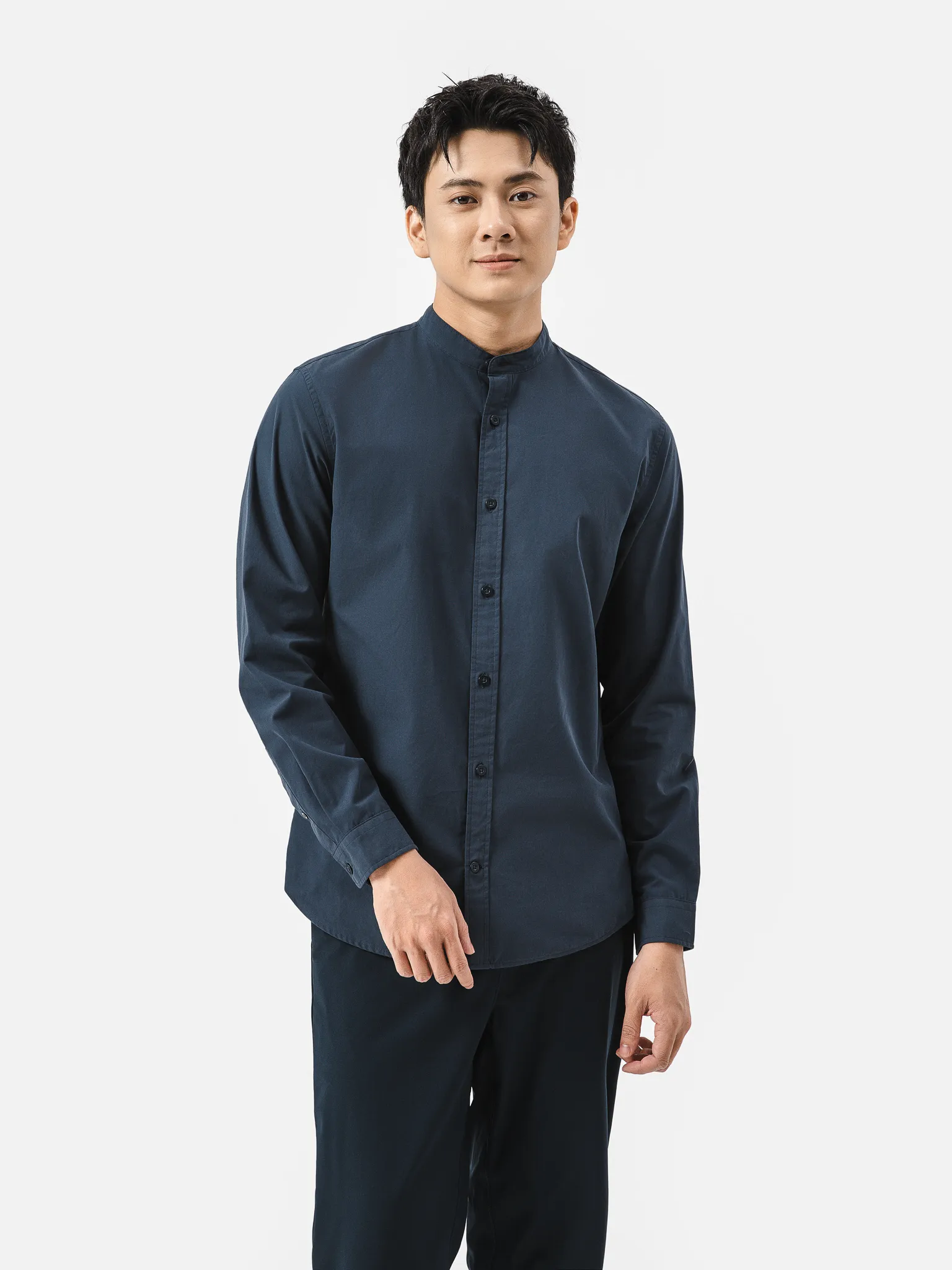 Áo sơ mi dài tay cổ tàu Premium Poplin   2