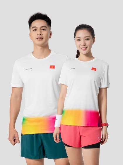Áo thun chạy bộ "Cờ đỏ sao vàng" - Trắng