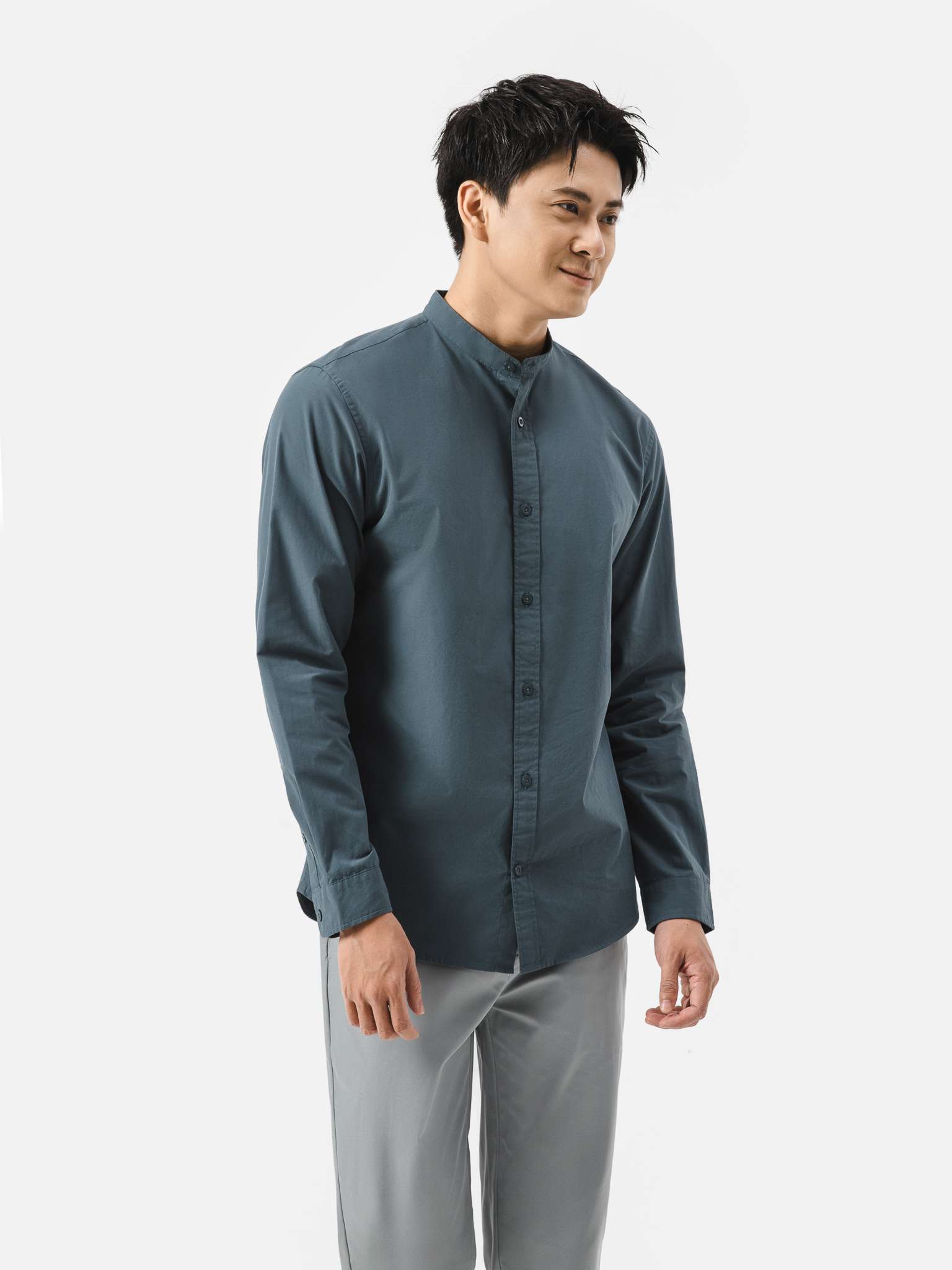Áo sơ mi dài tay cổ tàu Premium Poplin 
