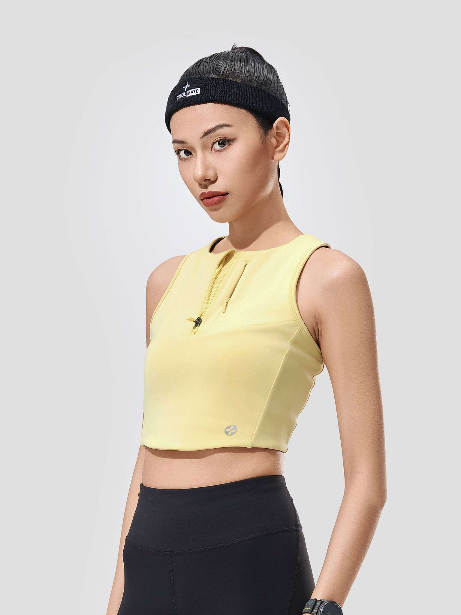 Áo Crop top Tank nữ Chạy bộ khoá zip